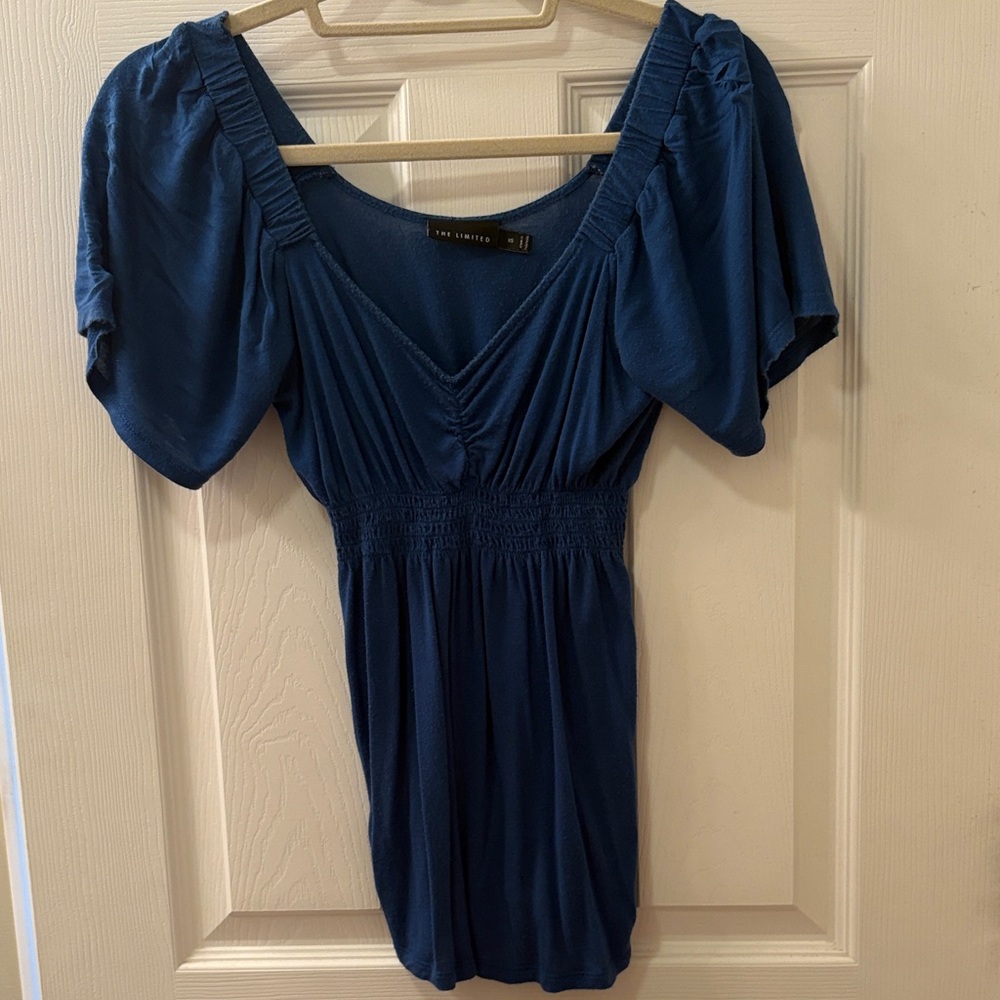 The Limited Blue Gathered Short Sleeve Top